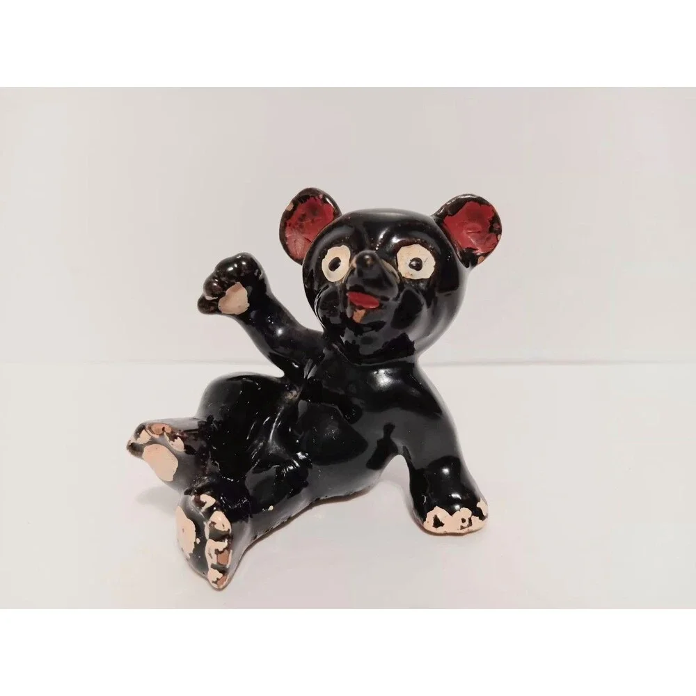 Bear Figurine Redware Black Figurine Home Country Farmhouse Vintage Decor 2